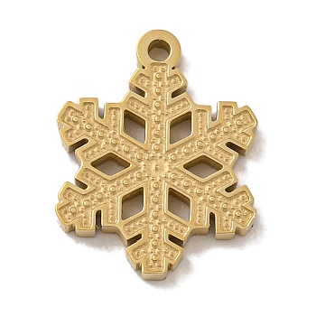 Christmas 304 Stainless Steel Charms, Real 14K Gold Plated, Snowflake, 13x10x1.5mm, Hole: 1mm