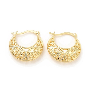 Brass Hoop Earrings for Women, Hollow Moon Earrings, Real 18K Gold Plated, 25.5x25x8mm, Pin: 0.7x2mm