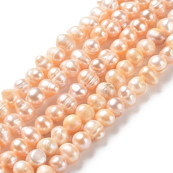 Natural Cultured Freshwater Pearl Beads Strands, Potato, Grade AB, Sandy Brown, 7~8x6~6.5mm, Hole: 0.6mm, about 52pcs/strand, 13.31~13.46 inch(33.8~34.2cm)