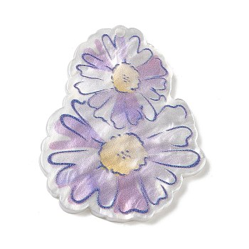 Printed Acrylic Pendants, Daisy Charm, Lilac, 39.5x32x2.5mm, Hole: 1.5mm