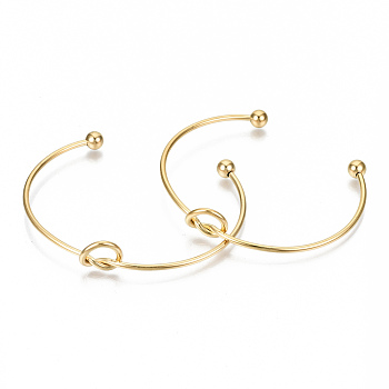 304 Stainless Steel Love Knot Cuff Bangle Making, with End Round Beads, Golden, Inner Diameter: 2-1/2 inch(63~66mm)