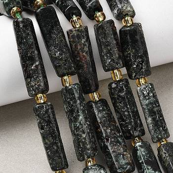 Natural Seraphinite Beads Strands, Column, with Seed Beads, 14~30x6.5~7.5x6.5~7.5mm, Hole: 1mm, about 13~15pcs/strand, 15.87''(40.3cm)~16.06''(40.8cm)