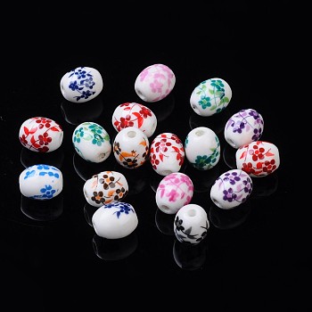 Handmade Printed Porcelain Beads, Oval, Mixed Color, 12x10x10mm, Hole: 2mm
