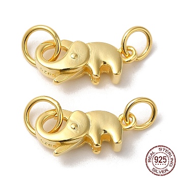 925 Sterling Silver Lobster Claw Clasps with Jump Rings, Elephant with 925 Stamp, Golden, 7x14x4.5mm