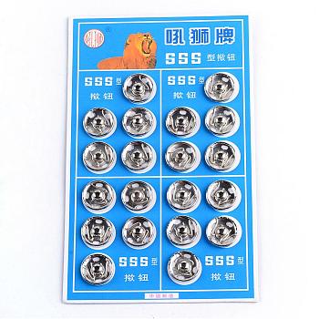 Iron Sewing Snap Button, Press Studs, Garment Buttons, Flat Round, Platinum, 15.5~16x5mm, Hole: 2.5x1.5mm, about 20sets/card, 6cards/box