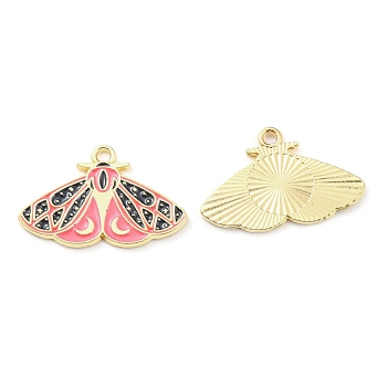 Alloy Enamel Pendants, Golden, Butterfly Charm, Light Coral, 18x28x1.5mm, Hole: 2mm
