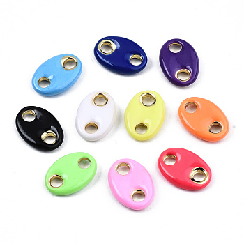Brass Enamel Link Connectors, Cadmium Free & Nickel Free & Lead Free, Coffee Bean, Mixed Color, 17x12x3~4mm, Hole: 3.5mm
