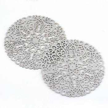 304 Stainless Steel Filigree Joiners, Flat Round, Stainless Steel Color, 42x0.5mm, about 95~110pcs/bag