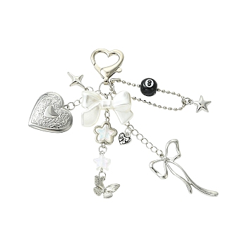 ABS Plastic Imitation Pearl & Acrylic & Alloy & 316 Stainless Steel Locket Pendant Decorations, with Alloy Lobster Claw Clasps, Platinum, 125mm