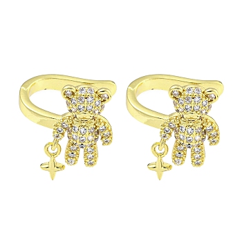 Brass Micro Pave Cubic Zirconia Cuff Earrings, Bear, Real 18K Gold Plated, 15x14.5mm