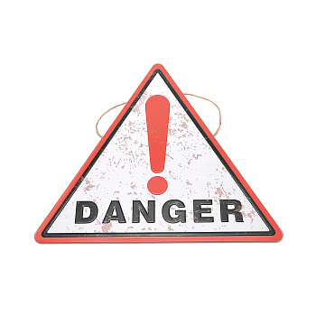 Tinplate Hanging Warning Signs, Triangle, Word DANGER, WhiteSmoke, 300x343x6mm