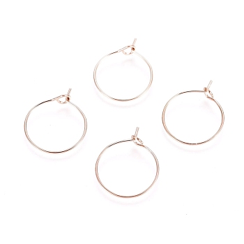 Ion Plating(IP) 316L Surgical Stainless Steel Hoop Earring Findings, Wine Glass Charms Findings, Rose Gold, 15x0.7mm, 21 Gauge