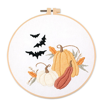 DIY Halloween Theme Embroidery Kits, Including Printed Cotton Fabric, Embroidery Thread & Needles, Pumpkin Pattern, 300x300mm
