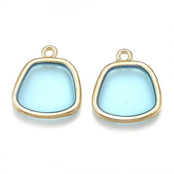 Epoxy Resin Pendants, with Alloy Findings, Trapezoid, Light Gold, Sky Blue, 20x17x1.5mm, Hole: 1.8mm