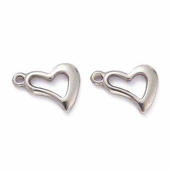 201 Stainless Steel Pendants, Heart, Stainless Steel Color, 15.5x11x2mm, Hole: 1.5mm