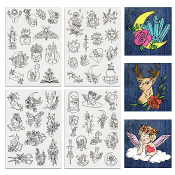 4 Sheets 11.6x8.2 Inch Stick and Stitch Embroidery Patterns, Non-woven Fabrics Water Soluble Embroidery Stabilizers, Mixed Shapes, 297x210mmm