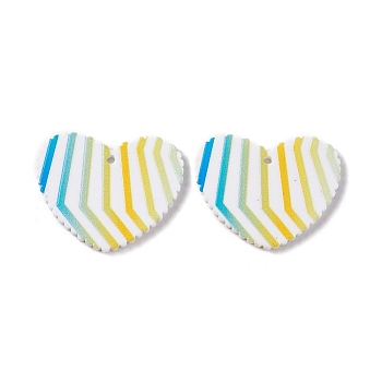 Double Side Acrylic Pendants, Heart with Stripe Pattern, Colorful, 26x31.5x2mm, Hole: 1.6mm