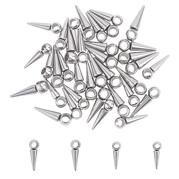 48Pcs 2 Styles 201 Stainless Steel Pendants, Cone Charm, Stainless Steel Color, 18~20x6~6.5x4.5~5mm, Hole: 3.5~4mm, 24pcs/style