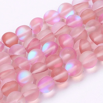 Synthetic Moonstone Beads Strands, Holographic Beads, Frosted, Round, Pale Violet Red, 8mm, Hole: 0.8mm, about 47~48pcs/strand, 15.1 inch