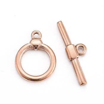 Ion Plating(IP) 304 Stainless Steel Toggle Clasps, Ring, Rose Gold, Ring: 18x14x3mm, Hole: 1.5mm, Bar: 23.5x7x3, Hole: 1.8mm