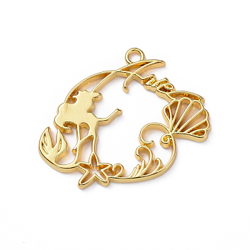 Zinc Alloy Pendants, Open Back Bezel, for DIY UV Resin, Epoxy Resin, Pressed Flower Jewelry, with Words, Princess, Golden, 33x41x2.5mm, Hole: 2.5mm