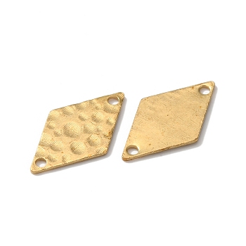 Brass Connector Charms, Textured Rhombus Links, Raw(Unplated), 15x8x0.5mm, Hole: 1.2mm