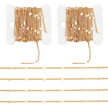 Brass Flat Round Link Chains, with Cable Chains, Soldered, with Card Paper, Golden, 1~2mm, about 6.56 Feet(2m)/Card