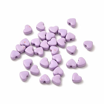 Heart Spray Painted Alloy Beads, Cadmium Free & Nickel Free & Lead Free, Lilac, 5x6x3mm, Hole: 1.2mm