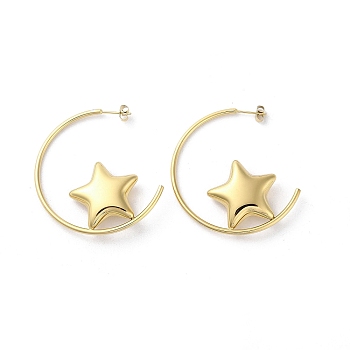 Ion Plating(IP) 304 Stainless Steel Stud Earrings, Star, Golden, 46.5x2mm
