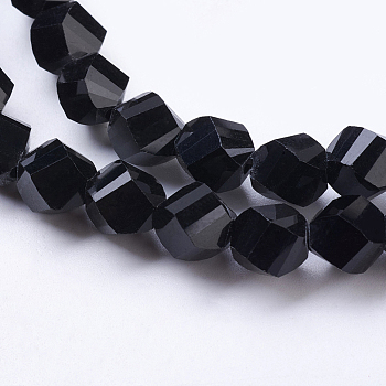 Faceted Black Glass Twist Bead Strands, 8x7~8x8mm, Hole: 1mm
