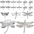 52Pcs Tibetan Style Alloy Big Pendants, Cadmium Free & Lead Free, Dragonfly, Antique Silver, 15.5~58x18.5~66.5x2~3.5mm, Hole: 2~5mm, about 8 style/box(TIBE-SC0009-33)