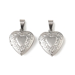 316 Stainless Steel Locket Pendants, with 304 Stainless Steel Snap on Bails Stainless Steel Photo Frame Charms, Heart Charms, Stainless Steel Color, 22.5x19.5x5.5mm, Hole: 8.5x4mm, Inner Diameter: 13.5x14.5mm(STAS-K321-23P)