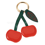 1Pc PU Leather Alloy Keychains, Light Golden, Cherry, Red, 110mm(KEYC-TA0001-46C)
