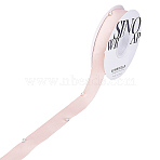 1Roll Polyester Ribbon, with Plastic Pearl, for Garment Accessories, Gift Decoration, Misty Rose, 1 inch(26mm), about 5.00 Yards(4.57m)/Roll(OCOR-CY0003-09B)