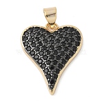 Brass Micro Pave Cubic Zirconia Pendants, Rack Plating, Long-Lasting Plated, Lead Free & Cadmium Free, Heart, Black, 21x17x3mm, Hole: 4.5x3.5mm(X-KK-K298-15C-G)