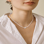 1Pc Glass Rondelle Beaded Necklaces, Natural Shell Letter Charms Necklaces, Iron Jewelry, Golden, Letter P, 15.55 inch(39.5cm)(NJEW-LP0007-23P)
