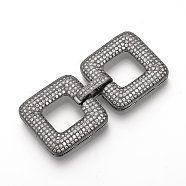 Brass Micro Pave Cubic Zirconia Fold Over Clasps, Square, Gunmetal, 50x24x5mm, Hole: 11x11mm(ZIRC-S058-01B)