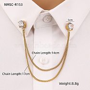 304 Stainless Steel Pave Cubic Zirconia Round Hanging Chain Brooch, Golden, Clear, 170mm, Brooch: 10mm(JEWB-S021-02G-03)