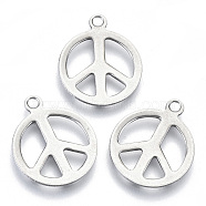 201 Stainless Steel Charms, Laser Cut, Peace Sign, Stainless Steel Color, 17x14x0.7mm, Hole: 1.6mm(STAS-R116-072)