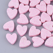 Opaque Acrylic Beads, with Glitter Powder, Heart, Pearl Pink, 13.5x13x5mm, Hole: 1.5mm(X-MACR-T033-08B)