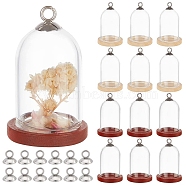 DIY Pendant Kits, including 12 Sets Glass Cloche Bell Jar Terrarium with Wood Base, and 12Pcs 202 Stainless Steel Bead Cap Pendant Bails, Mixed Color, Bell Jar: 33.5x25mm, Bail: 7x8mm(DIY-AR0002-82)