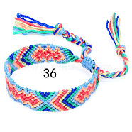 Cotton Braided Rhombus Pattern Cord Bracelet, Ethnic Tribal Adjustable Brazilian Bracelet for Women, Light Sky Blue, 5-7/8~14-1/8 inch(15~36cm)(FIND-PW0013-003A-36)