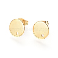 304 Stainless Steel Stud Earring Findings, with Loop and Flat Plate, Ear Nuts/Earring Backs, Flat Round, Real 24K Gold Plated, 10x1mm, Hole: 1.5mm, Pin: 0.8mm(STAS-F162-45G-A)