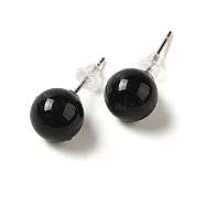 Natural Obsidian Stud Earrings, with Alloy Pins, Round, 20.5x8mm(G-B075-02P-01)