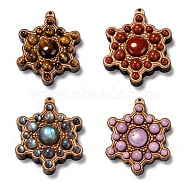 Beech Wood Pendants, with Natural Mixed Gemstone Beads, Star, 45x36.5x11.5mm, Hole: 1mm(G-F701-03)