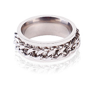 Titanium Steel Rings, with Curb Chains, Stainless Steel Color, US Size 12(21.4mm)(FS-WG78808-31)
