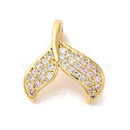 Brass Cubic Zirconia Pendants, Real 14K Gold Plated, Fishtail, Clear, 14x14x6mm, Hole: 5x3mm(KK-M278-10G-01)