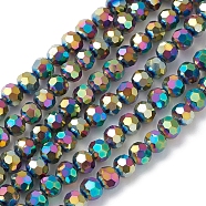 Electroplate Glass Beads Strands, Faceted, Rondelle, Colorful, 6x5mm, Hole: 1.2mm, about 95pcs/strand, 20.87 inch(53cm)(EGLA-K015-09D)