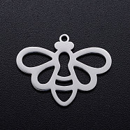 201 Stainless Steel Pendants, Bees, Stainless Steel Color, 19x24.5x1mm, Hole: 1.4mm(STAS-T046-JN262-1)