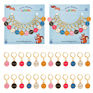 Alloy Enamel Flat Round with Word Mom Pendant Locking Stitch Markers, 304 Stainless Steel  Clasp Stitch Marker for Mother's Day, Mixed Color, 3.1cm, 6color, 2pcs/color, 12pcs/set(HJEW-AB00071)